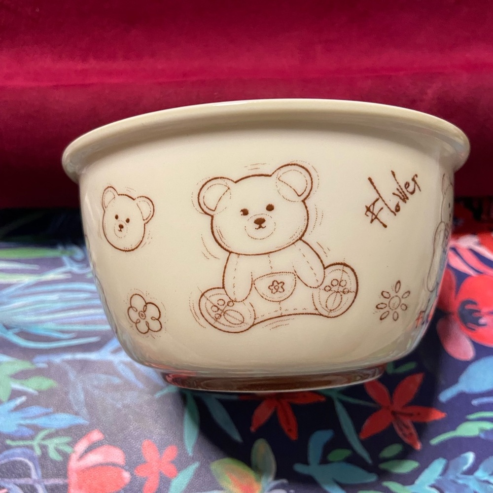 3PC. Lot Cream-Brown BEAR & FLOWER Cereal/Soup Bowl